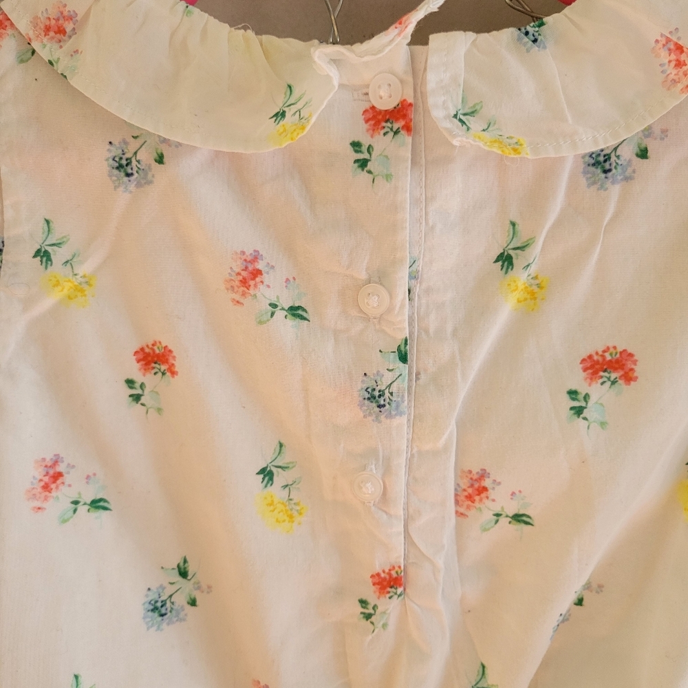 Jack & Janie Girl's Ditsy‎ Floral Puff Sleeve Spring Poplin White Top 6 - Picture 7 of 11